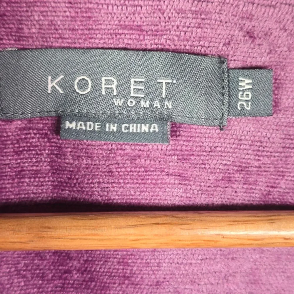 Koret Woman Jacket Purple 26W Textured Tapestry Open Front Career